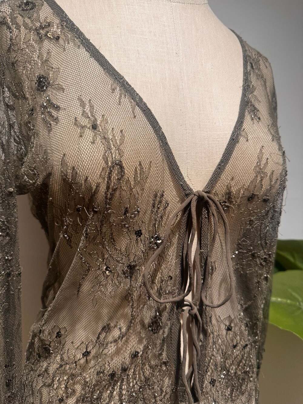 MNG Mango Sequin Embellished Lace Tie-Front Cardigan Size S (US 4) Evening Top - Picture 3 of 9